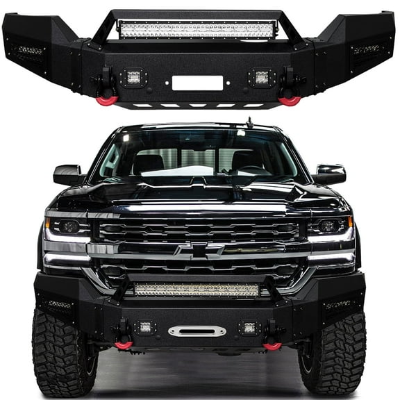 Vijay Compatible with 2016-2017-2018 Chevrolet Silverado 1500 Front Bumper Textured Black Steel with Light and D-ring