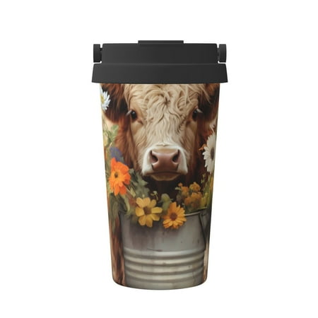 

KLL Bucket Flower Cow Pattern Stainless Steel Vacuum Insulated Tumbler - Carry Insulated Coffee Mug - Reusable Insulated Cold Brew Iced Coffee Cup Thermos