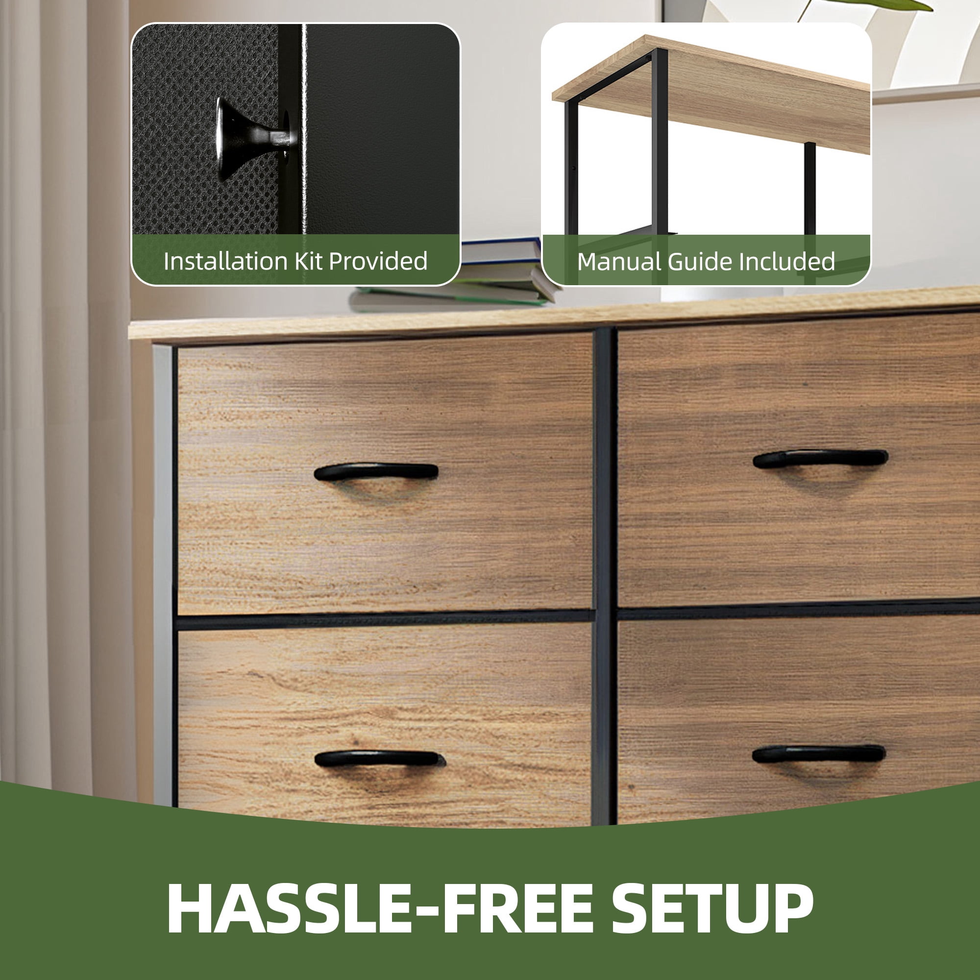Uforic 8 Drawer Dressers for Fabric Chest of Drawers Storage Dressers for Living Room Burlywood Grain