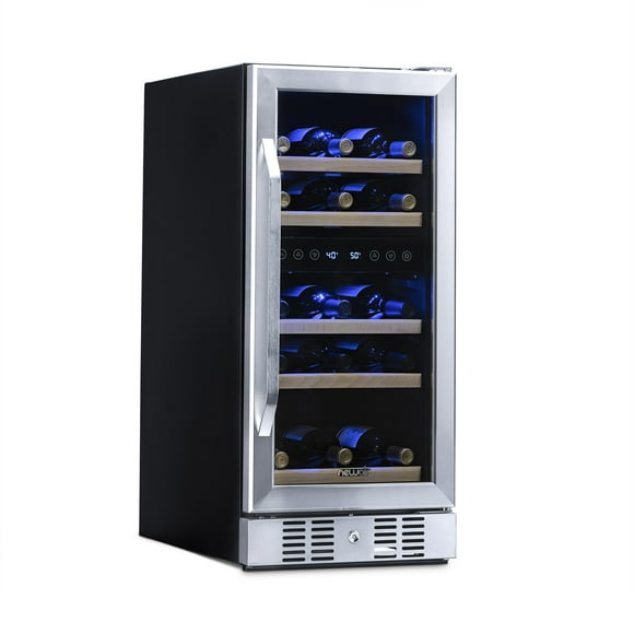 Newair 15" Built-in 29 Bottle Dual Temperature Zone Wine Fridge in Stainless Steel, Quiet Operation Wine Cooler with Beech Wood Shelves, Red, White, and Sparkling Wine
