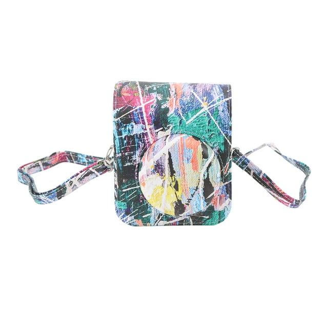 Étui Protecteur en Cuir PU Imprimé Couleur avec Bandoulière Réglable pour Fujifilm Instax Mini 12 Graffiti Coloré