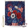 thumbnail image 2 of Independence Day Shower Curtain, 72" x 72", U. S. Flag White Five-Pointed Stars Fantasy Firework Waterproof Bathroom Curtain Washable Shower Curtain Set with 12 Hooks, 2 of 9