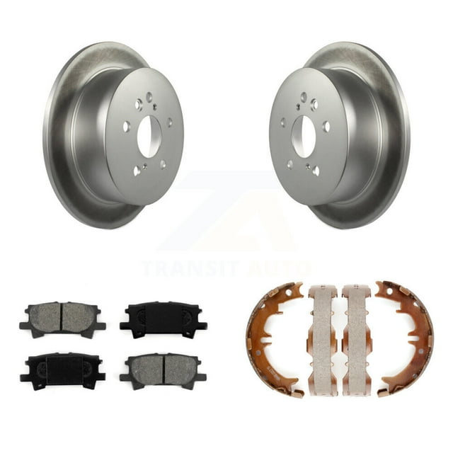 Transit Auto Rear Disc Coated Rotors Semi-Metallic Pads and Parking Brake Shoes Kit for Car Lexus RX350 Toyota Highlander RX330 RX400h KGS-103107