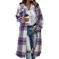 thumbnail image 2 of JGGSPWM Womens Plaid Shacket Jacket Long Corduroy Shirt Fall and Winter Casual Lapel Button Down Flannel Trench Coats Purple S, 2 of 8