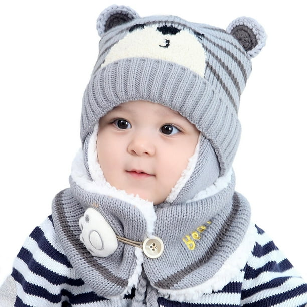 Paquete De 2 Gorros De Lana Para Bebé, Apariencia Bonita, Accesorios Para Niños, Polaina Para El Cuello, Invierno Y Otoño, Forma De Oso, Múltiples Colores, Orejera N.° 2 seitruly AP006926-02