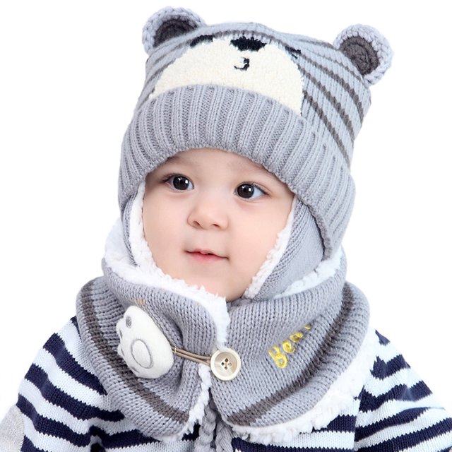 Paquete De 2 Gorros De Lana Para Bebé, Apariencia Bonita, Accesorios Para Niños, Polaina Para El Cuello, Invierno Y Otoño, Forma De Oso, Múltiples Colores, Orejera N.° 2 Methold AP006926-02