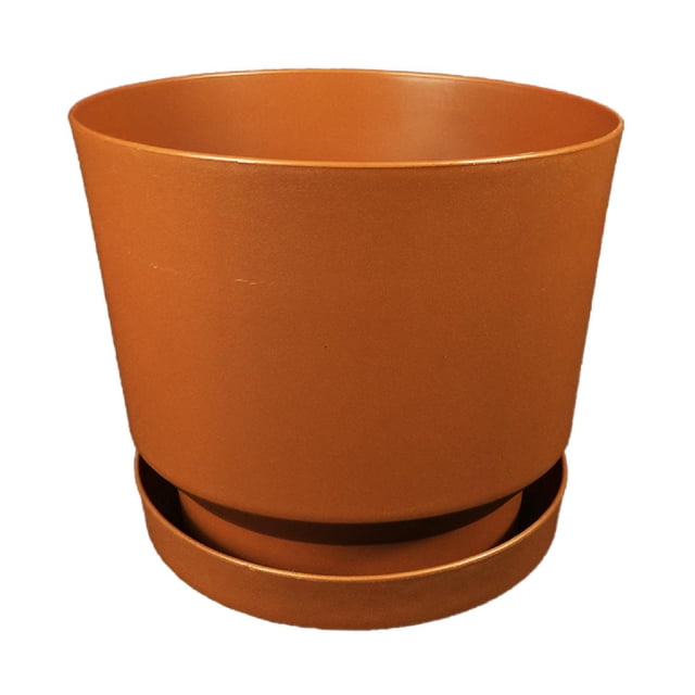 Maceta 30cm Moderna Minimalista Interior Exterior con Plato terracota Elly Decor MCA01WH-30CMCPLT