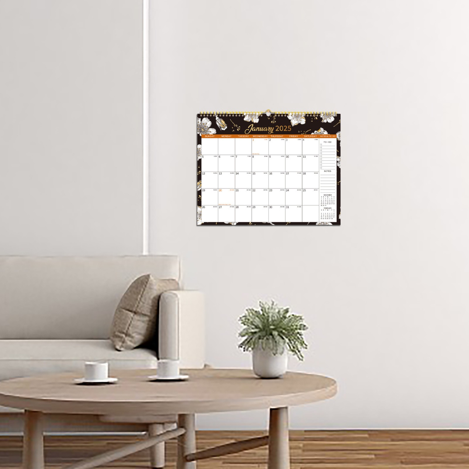 Aesthetic Wall Calendar 2025 15x 11 Inch Floral Flower 12 Monthly