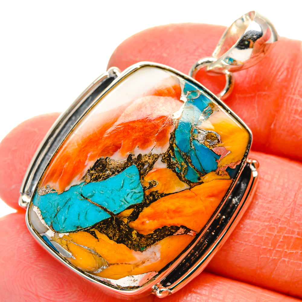 Orange Spiny Oyster Stainless Steel Necklace Turquoise Gemstones