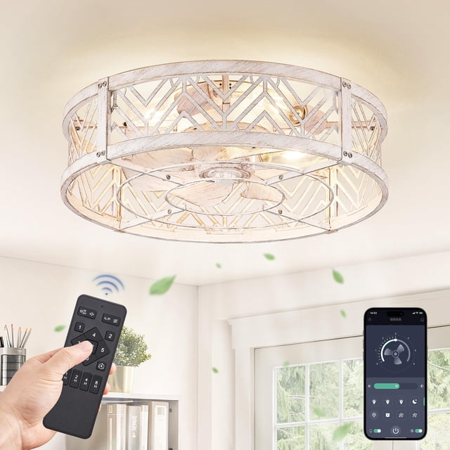 LEDIARY Ventilador de Techo con Luz y Jaula de 20" con Control Remoto y App, 6 Velocidades