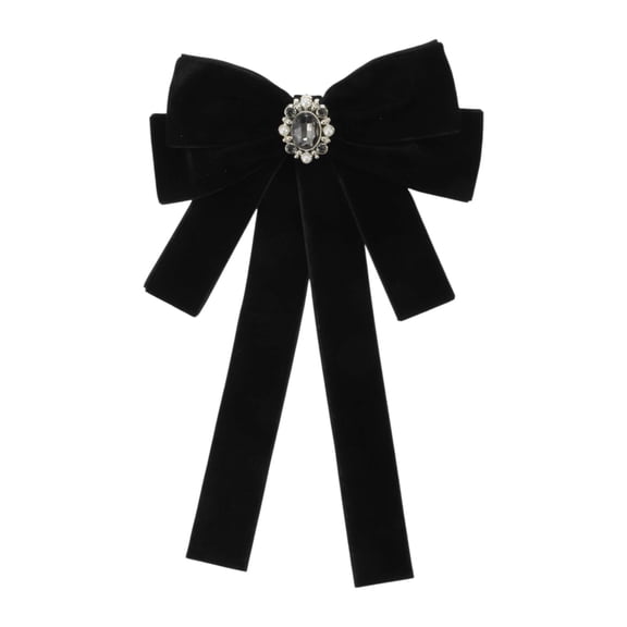 Unique Bargains Bowknot Ribbon Bow Brooch Neck Tie Black Grey Crystal