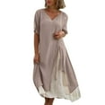 thumbnail image 1 of Robes pour Femmes Col en V Manches Courtes 2 Pcs Robe Asymétrique Fête Mariage Soirée, 1 of 5