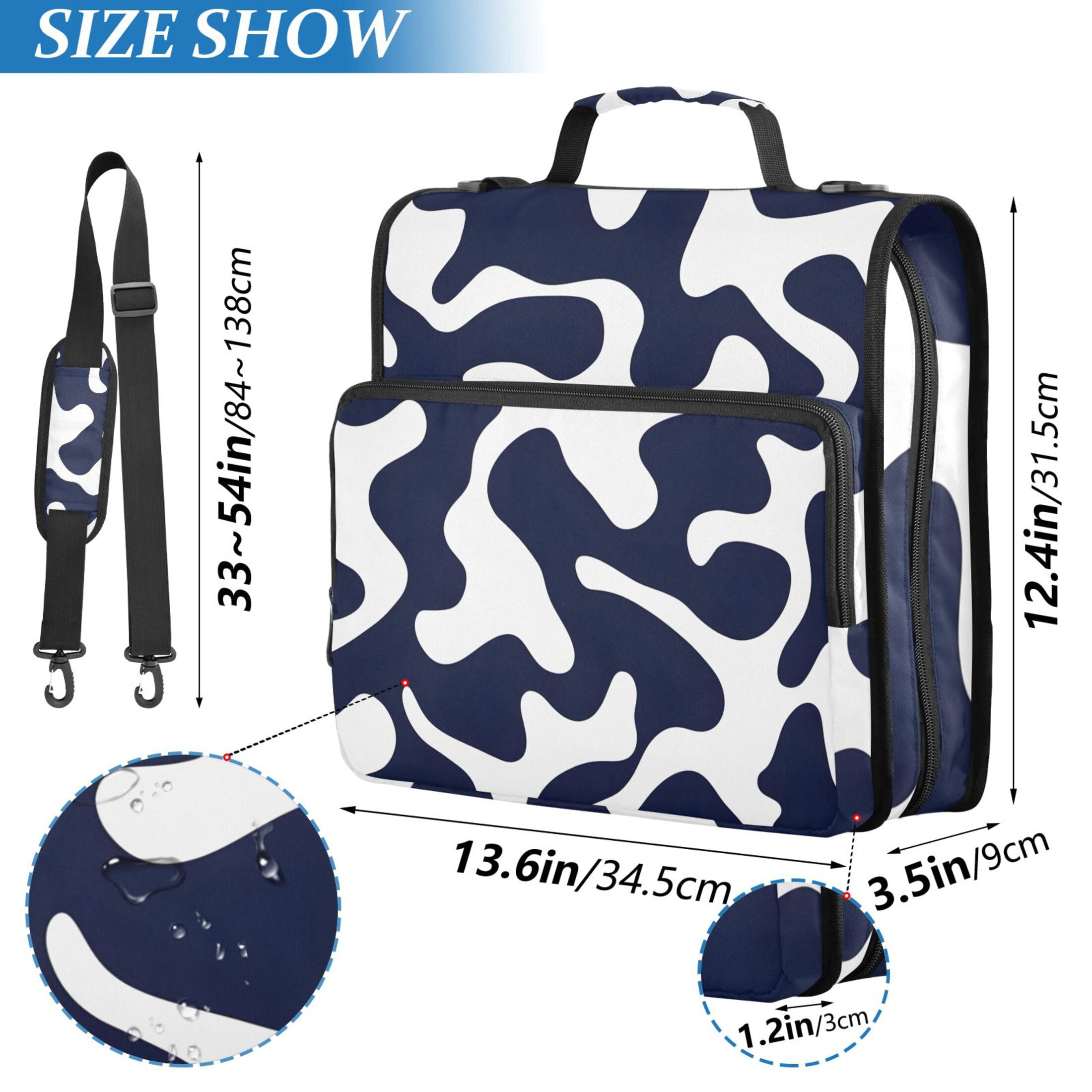 3 Ring Zipper Binder with Shoulder Strap Waterproof Trapper Keeper 2 Inch D-Ring 500 Sheets Capacity Dark Blue Spots