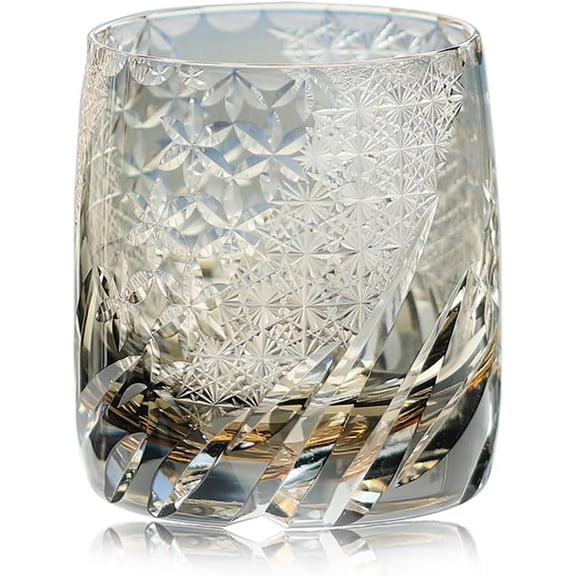 Edo Kiriko wine glass, hand-carved grey crystal whisky wine glass with elegant etched design - high-quality luxury wine case, whisky wine glass, cocktail glass - ideal gift, for men, anniversar