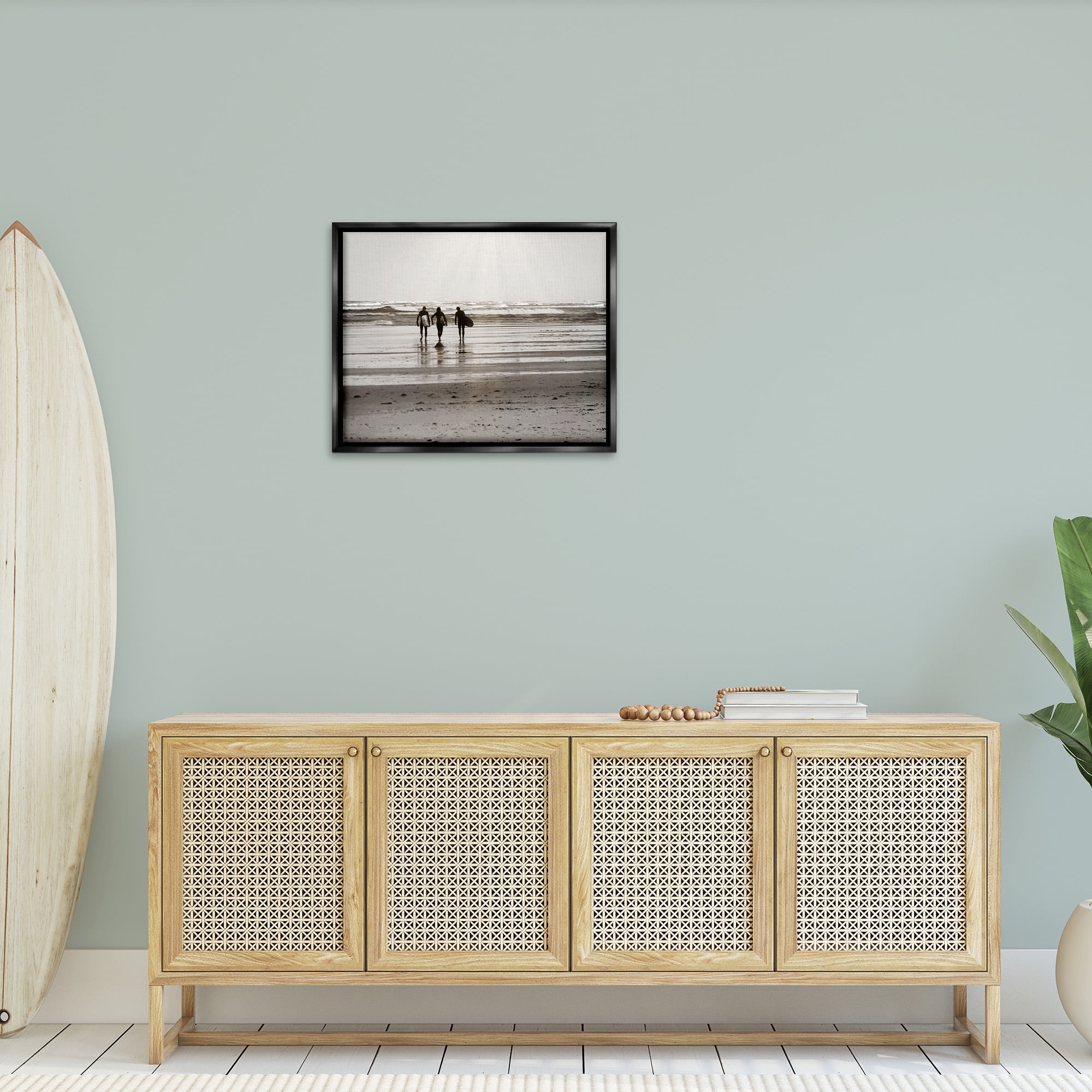 Stupell Industries Strolling Surfer Friends Landscape Photography Black Floater Framed Canvas Art Print Wall Art, 31 x 25