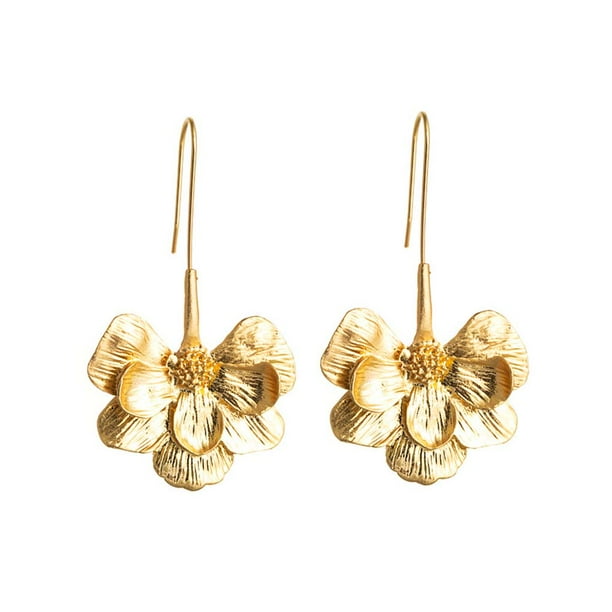 Youkk Long Flower Earrings Women Girls Simple Gold Color
