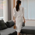 thumbnail image 2 of H Han Queen-vestido de tubo ajustado con manga abombada y cuello levantado para mujer, vestido Midi informal de color sólido, gran oferta, otoño, 2 of 5