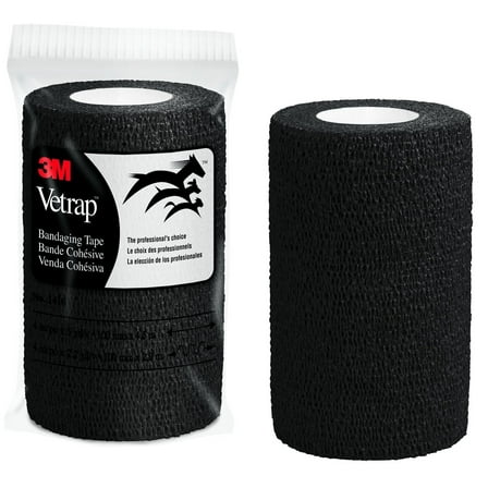 3M Vetrap 4" Bandaging Tape, 4"x 5 Yards Black, 12 Rolls