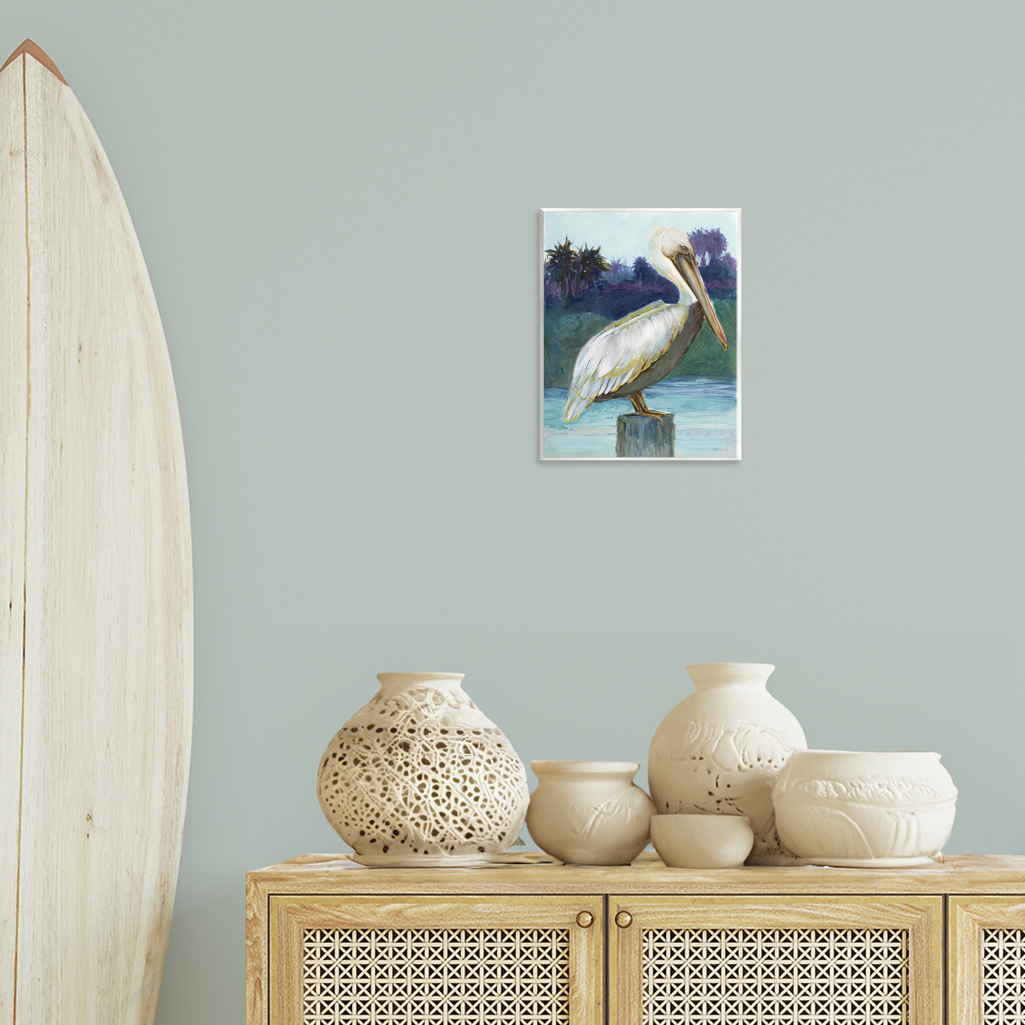 Stupell Industries Tropical Pelican Perched Animals & Insects Painting Unframed Art Print Wall Art, 11 x 14