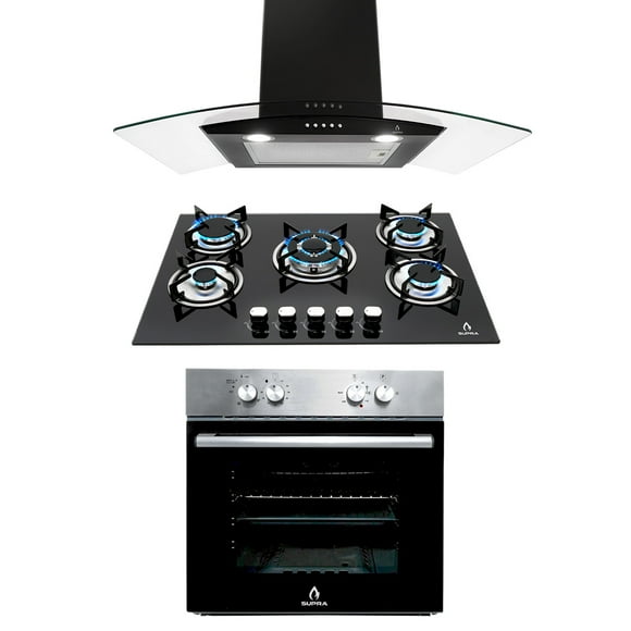 Tricombo SUPRA Brioni con parrilla de cristal templado Campana de cristal curvo Horno empotrable gas