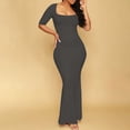 thumbnail image 1 of Robes pour Femmes 2024 Été Surdimensionnée Couleur Unie Col en Ligne Taille Haute Ajustée Manches Courtes Robe Sirène 50 % de Réduction!, 1 of 6