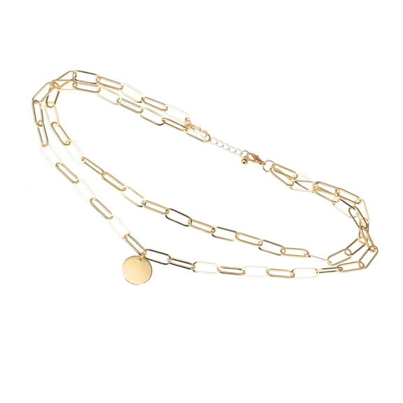 Vocoste Gold Tone Layered Necklaces Disc Pendant Paperclip Link Chain Necklaces for Women