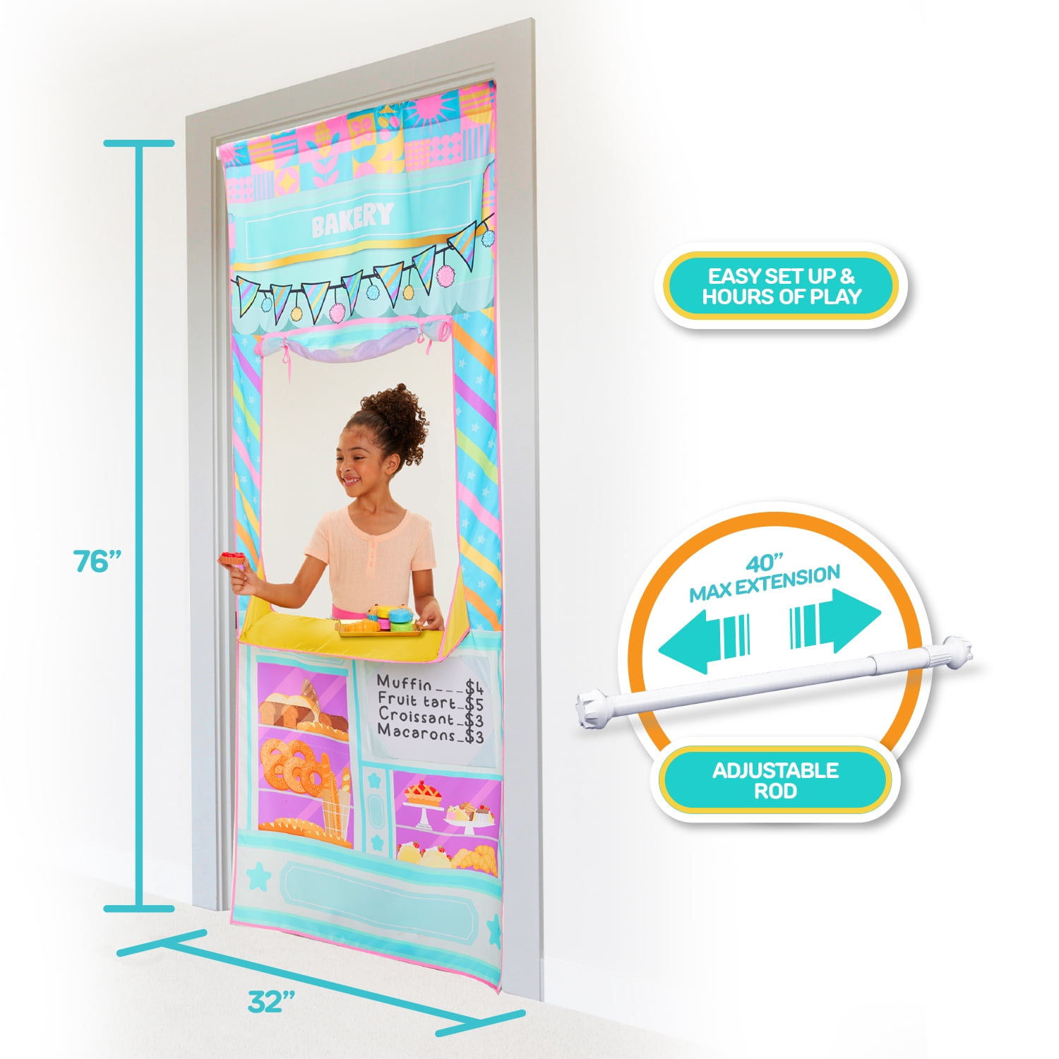 Kidtopia Little Baker Doorway Play Set with 23+ Play Pieces & Tent Curtain, 3+ Years