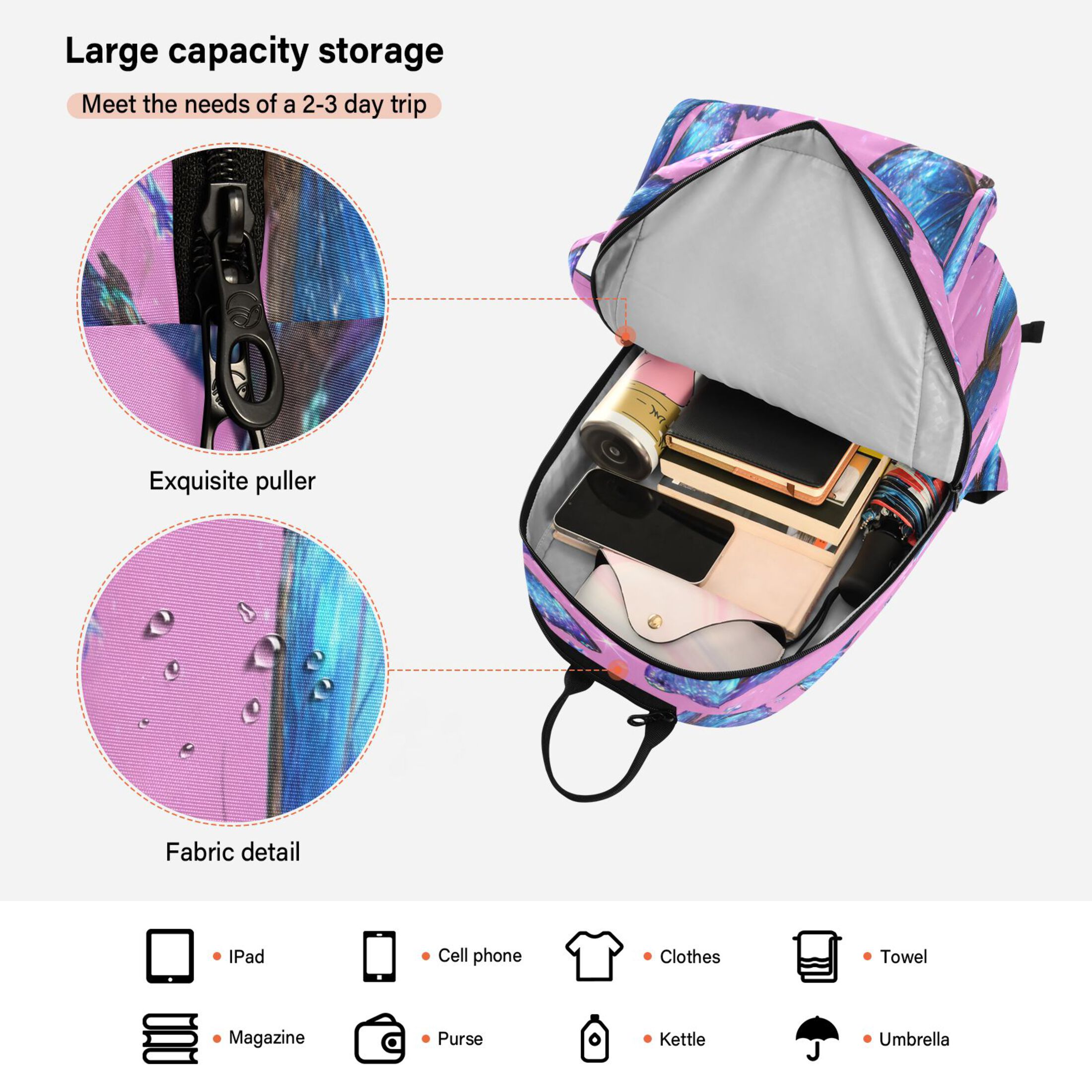 2 Racquet Holder Tennis Backpack Tennis Racket Covers Gym Bags Blue Morpho Butterflies