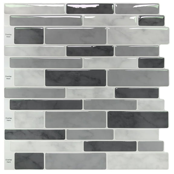 LongKing Gray Marble 12 in. x 12 in. Peel and Stick Wall Tile Backsplash (10-Pack)