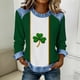 thumbnail image 1 of TaTaai Soft Comfy Womens Long Sleeve Shirt St Patrick Print Patchwork Round Neck Solid Color Casual Blouse Spring Daily Holiday Vacation Party Wear Gift, 1 of 5