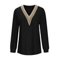 thumbnail image 6 of Womens Casual V Neck Puff Sleeve Tops Lace Patchwork Breathable Soft Comfy Long Sleeve Pullover Loose Mesh Shirt, 6 of 6