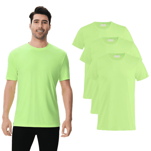 High Visibility Crewneck Safety T-Shirt -WD91 Men Hi Vis Reflective Workewar (Neon Green, 3 Pack S)