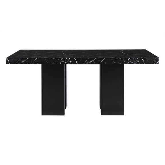 Pemberly Row Black Faux Marble Top and Pedestal Base Dining Table