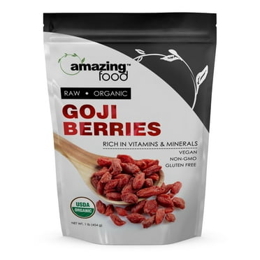 Amazing Food USDA Certified Organic Goji Berries 1 lbs (453 g) | Vegan | Raw Gluten Free Kosher 16 Servings | 28 Grams per Serving | Non-GMO | Gluten Free | Made in USA