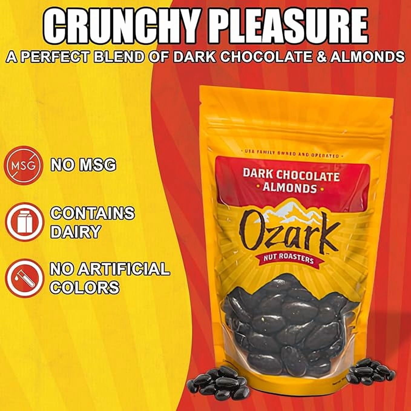 OZARK NUT ROASTERS, Dark Chocolate Almonds, Dark Chocolate Coated Flavored Snacks, World-Class Gourmet Candied Nuts, Resealable Pack (16 oz)