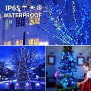 GooingTop Solar String Outdoor Lights, 2-Pack Each 39.4 ft 100 LED Twinkle Fairy Lights with 8 Lighting Modes & Waterproof Function for Garden Patio Tree Decor (Blue)