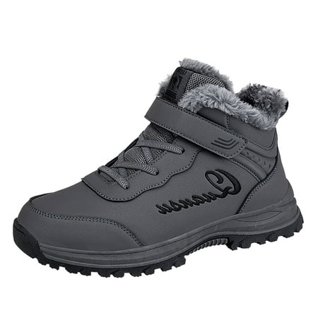 

Winter Snow Boots for Men Warm Fur Lined Boots Solid Color Winter Large Size Cotton Shoes Non Slip Warm Walking Shoes Thick Plush Outdoor Thermal Snow Boots For Mens