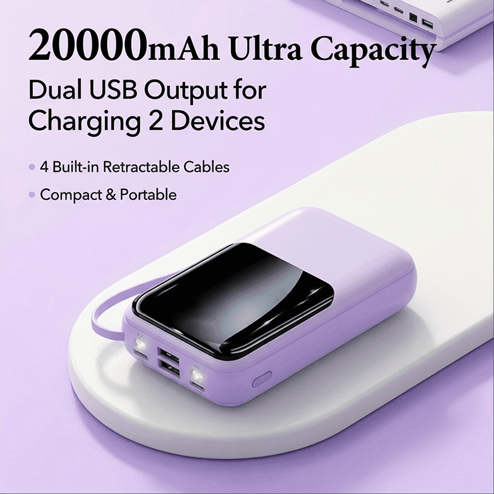 2pcs 20000mAh Power Bank, 20W Fast Charging Slim Portable Charger with LED Display, Large Capacity External Battery Pack for Phone, Holiday Gifts