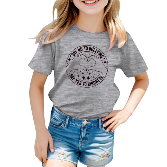 Toddler Girls T-Shirts Anti Bullying Lettr Print Crewneck Short Sleeve Top Kids Girls Everyday Wear Trendy Comfortable T-Shirts，3 -4 Years