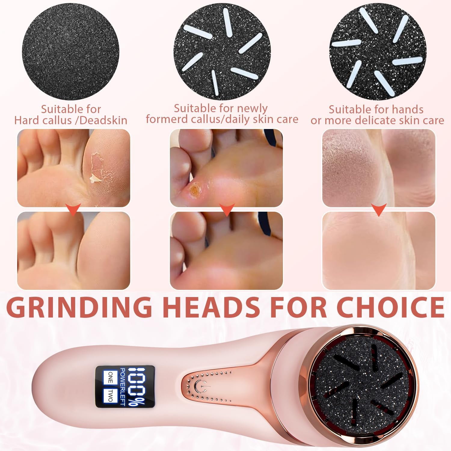 Electric Callus Remover for Feet, Portable Foot File Pedicure Tools, Waterproof 10 in 1 Kit for Cracked Heels, Calluses, Dead Skin, with 3 Roller Heads, 2 Speed, Perfect Hands Scrubber