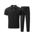 thumbnail image 4 of NTACZA Mens Pants Set Waffle Short Sleeve Shirt Pants Tracksuits Sports Collared Sweatsuits for Men L, 4 of 5
