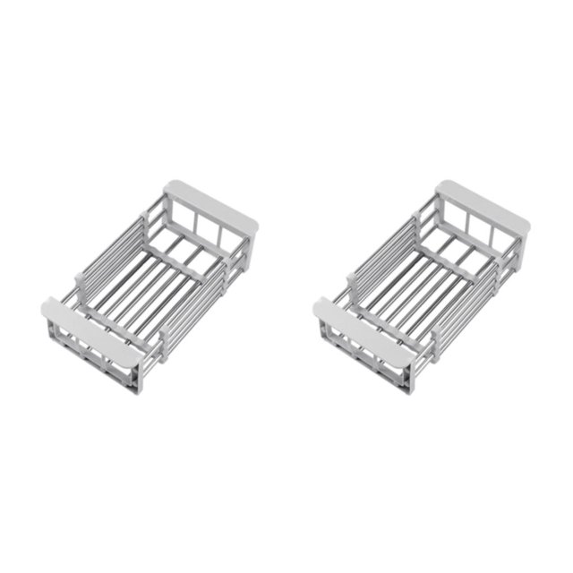 Monstrate Multipurpose Kitchen Sink Storage Rack Telescopic Basket Drain for Fruits gris 2Conjunto