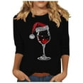 thumbnail image 2 of AGWOLF Christmas Sweatshirts for Women Casual 3/4 Sleeve Ugly Tops Red Glass Rhinestone Print Xmas Shirts Vacation Holiday Pullover, 2 of 4