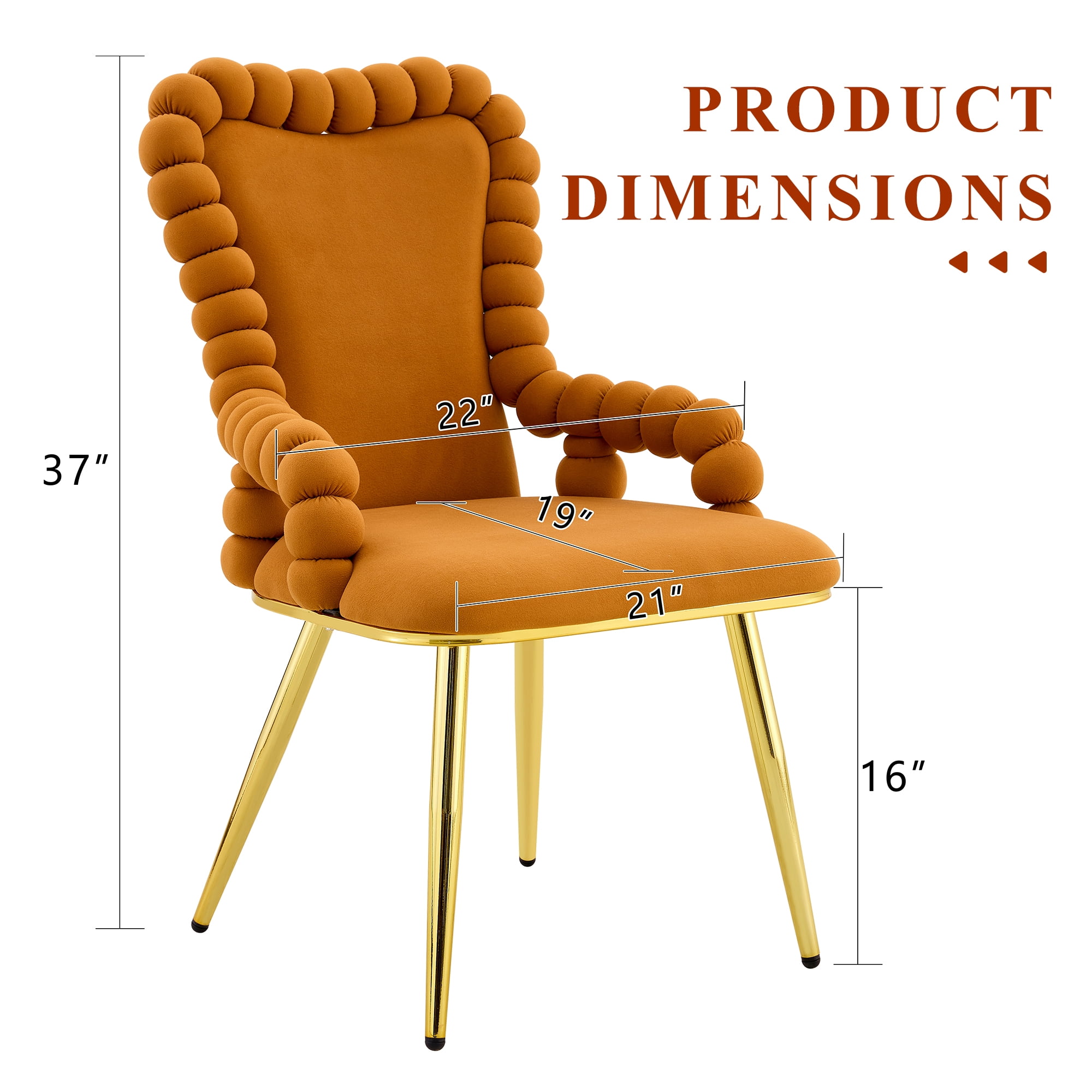 Alvantor Dining Chairs Set of 2, Modern Velvet Bubble Chairs with Armrests & Metal Legs, Upholstered Accent Chairs for Dining Room & Kitchen Orange