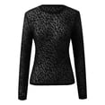 thumbnail image 5 of Womens Tshirt Solid Long Sleeve Crewneck Sheer Mesh See Through Top Tees for Women Black L, 5 of 5