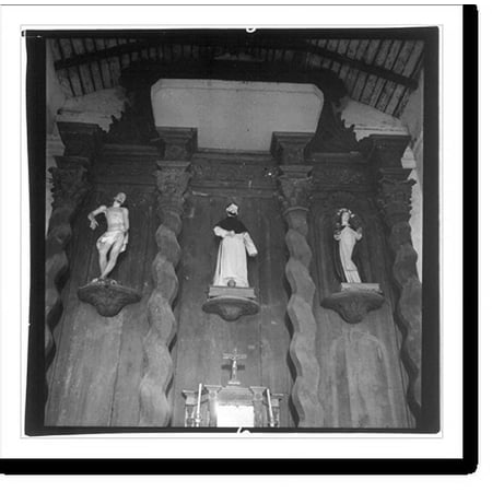 Historic Print, [Catholic religious scenes in Puerto Rico, 1944-46: carved figures of saints on church wall], 18" x 24"