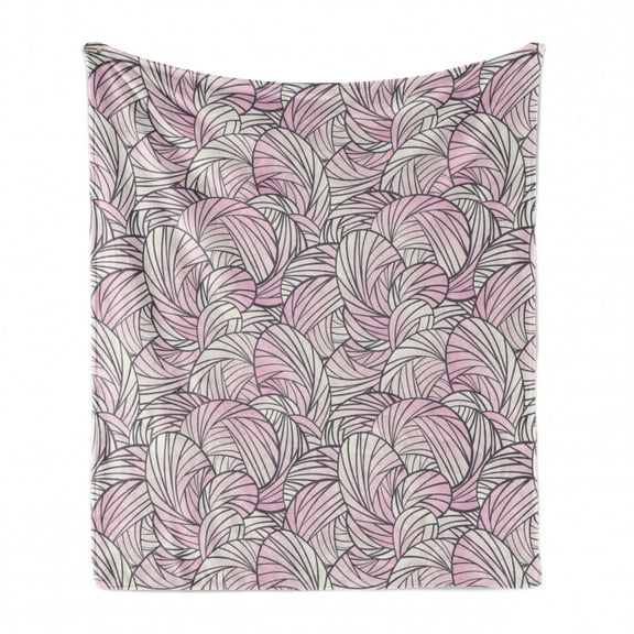 Retro Soft Flannel Fleece Throw Blanket, Abstract Concept of Geometric Elliptic Shapes in Pinkish Colors and Dark Stripes, Cozy Plush for Indoor and Outdoor Use, 50" x 70", Multicolor, by Ambesonne