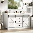thumbnail image 3 of Blotout Double Bathroom Vanity with Sink & Faucet & Sewer Pipes, 59" Farmhouse Bathroom Vanity Cabinet Set with Sliding Barn Door & 3 Drawers, Freestanding Bath Storage Vanity Sink, 3 of 7