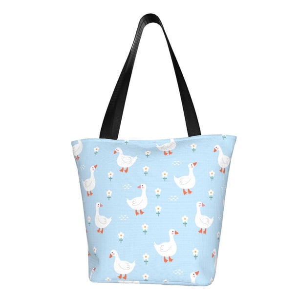Fotbe Goose White Flowers Bolsa de Playa con Estampado, Bolsa de Hombro, Bolsa de Mano Espaciosa, Bolsa de Viaje Ligera, Bolsa de Compras Versátil