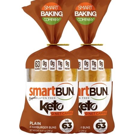 Smart Baking Company Gluten Free Keto Friendly Hamburger Buns,New SmartBun Low Carb,Healthy Bread, Plain 2-4 Pack